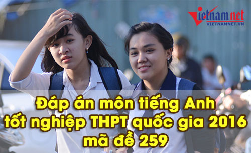 Đáp án môn tiếng Anh mã đề 259 tốt nghiệp THPT quốc gia năm 2016