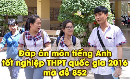 Đáp án môn tiếng Anh mã 852 đề tốt nghiệp THPT quốc gia năm 2016