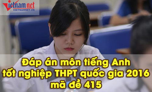 Đáp án môn tiếng Anh mã đề 642 tốt nghiệp THPT quốc gia năm 2016