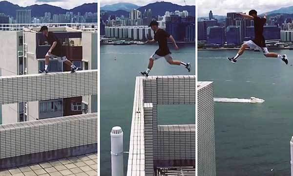 Video nhảy qua nóc nhà 25 tầng không dây bảo hiểm