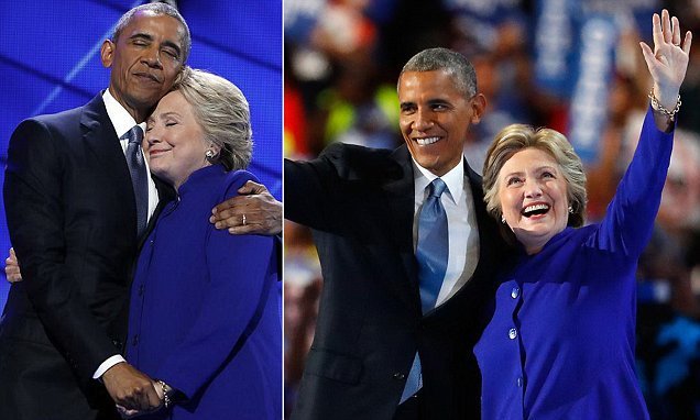 Obama ôm chặt Hillary trên sân khấu
