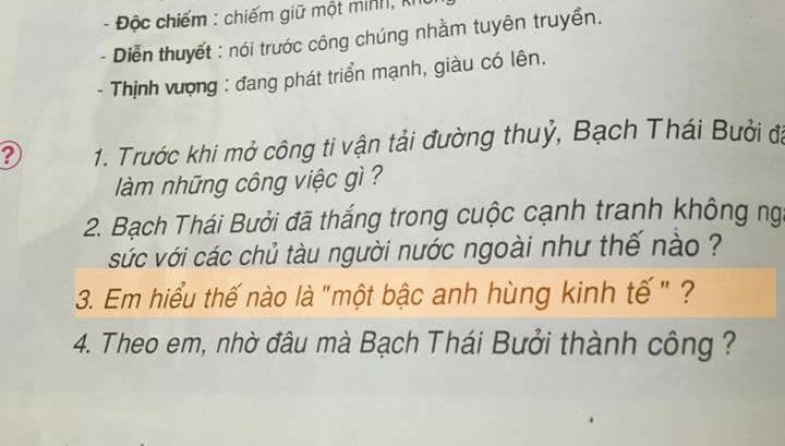 Phụ huynh đau đầu giải nghĩa “bậc anh hùng kinh tế” trong sách lớp 4