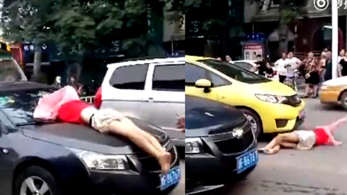 Clip cô gái lao vào ô tô, lăn ra đường bất động gây sốc