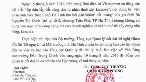 Bộ TN&MT chỉ đạo làm rõ vụ ép dân lấy đất vàng