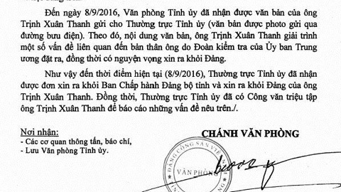 Ông Trịnh Xuân Thanh gửi đơn xin ra khỏi Đảng