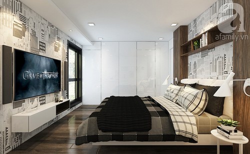 Cải tạo phòng ngủ 12m² của vợ chồng mới cưới với nhược điểm có quá nhiều cửa chiếu thẳng vào giường