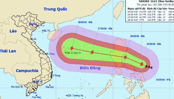 Bão giật cấp 15 nguy cơ tấn công miền Trung