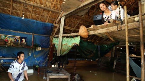 Cả làng ngập sạch, may còn trần nhà để trốn lên