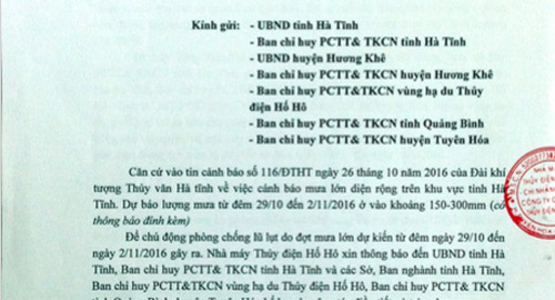 Thủy điện Hố Hô: ‘Đã gửi công văn xin phép xả nước’