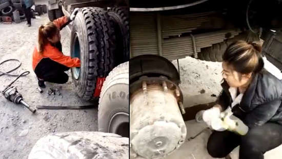 Mỹ nhân thay lốp ôtô 'khủng', cánh mày râu choáng