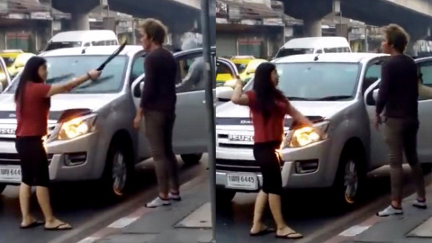 Vợ vác dao ép chồng lên ô tô gây sốc