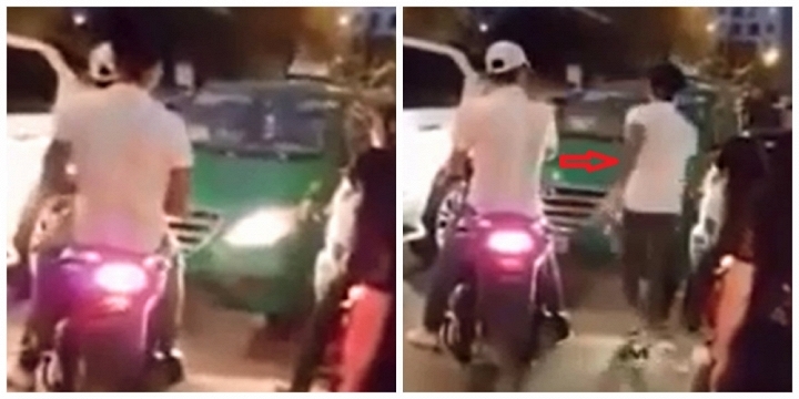 Taxi lấn làn giờ cao điểm bị 2 thanh niên chặn đầu dằn mặt