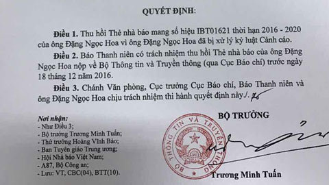 Thu thẻ nhà báo Phó tổng biên tập báo Thanh niên