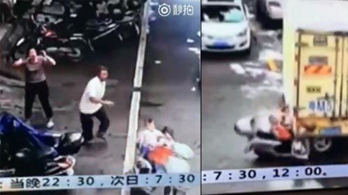 Xe ga không người lái chở 2 em bé lao vào ô tô