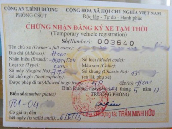 Loại xe nào phải đăng ký tạm thời?