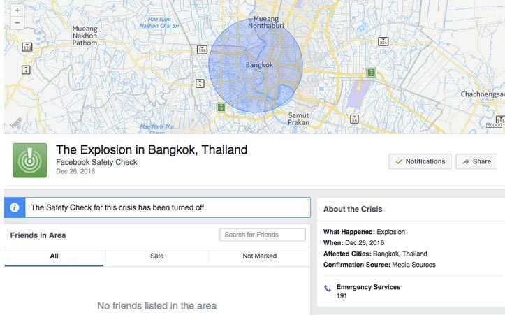 Facebook bị lừa kích hoạt Safety Check ở Bangkok