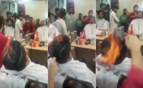Thợ tóc nổi tiếng thế giới nhờ châm lửa trên đầu khách