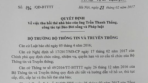 Thu thẻ nhà báo người gửi công văn cho ông Đoàn Ngọc Hải