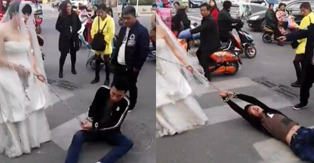 Chú rể bị lôi xềnh xệch giữa phố vì trốn đám cưới