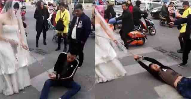 Chú rể bị lôi xềnh xệch giữa phố vì trốn đám cưới
