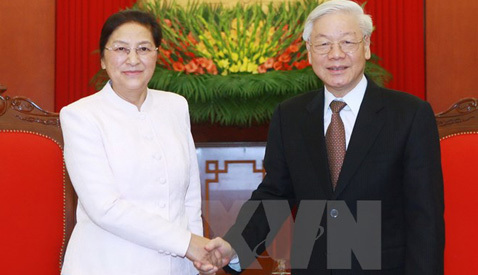 Tổng bí thư tiếp Chủ tịch Quốc hội Lào
