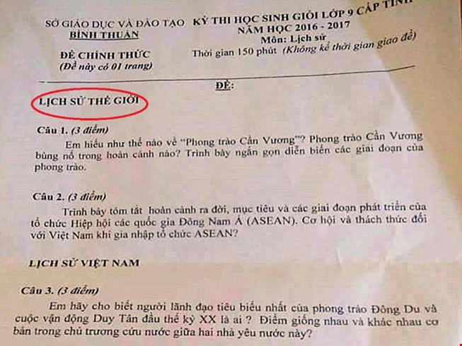 Phong trào Cần Vương được đưa vào đề thi lịch sử thế giới