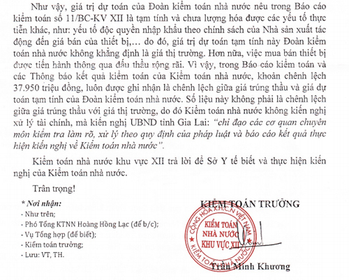 Kiểm toán Nhà nước phản hồi vụ giá thiết bị y tế tại Gia Lai