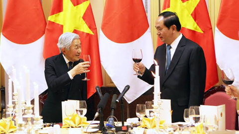 Nhà Vua và Hoàng hậu Nhật Bản mở tiệc trà mừng chuyến thăm Việt Nam