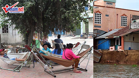 Sạt lở ở An Giang: Dân mất nhà, mắc võng ngủ trong chùa