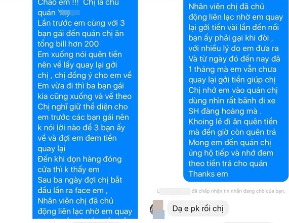 Soái ca SH dẫn bạn gái đi ăn, quỵt 200.000 đồng mãi không trả?