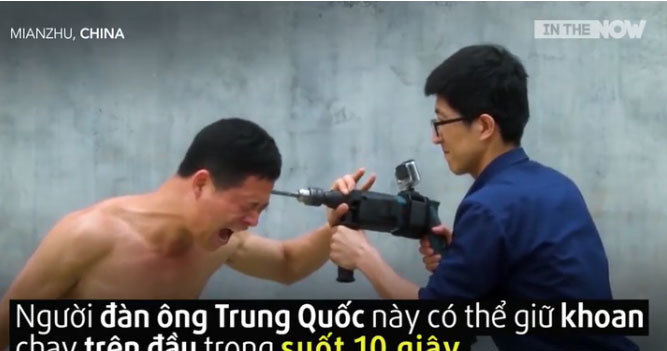 Võ sư Kung-fu dùng đầu thách thức khoan máy bê tông