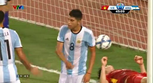 U22 Việt Nam 0-3 U20 Argentina phút 45'+1 goal