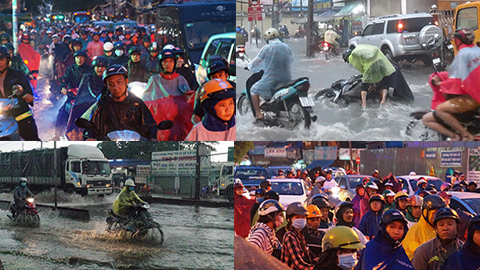 Sài Gòn ngập, đường phố kẹt cứng sau mưa lớn