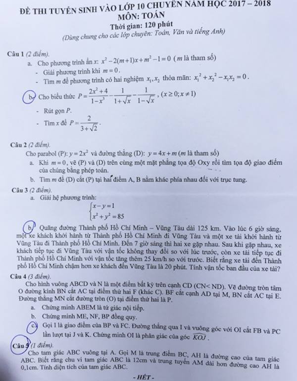 de thi mon toan vao lop 10 ĐHSP TP.HCM
