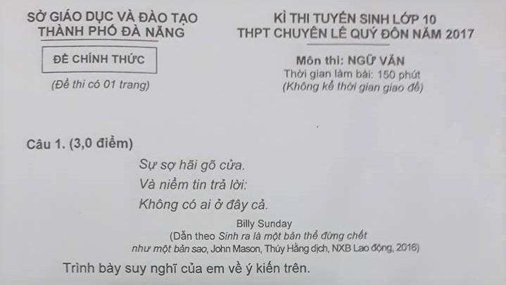 Đề thi lạ vào lớp 10 trường chuyên ở Đà Nẵng