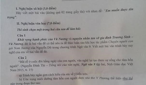 Đề thi vào lớp 10 Văn đầu tiên của trường chuyên ĐH Vinh