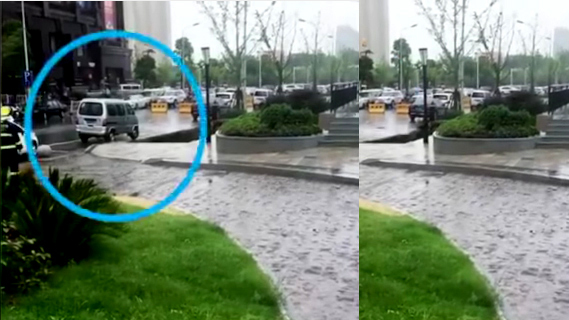 Ô tô đang đỗ bên lề đường đột ngột biến mất