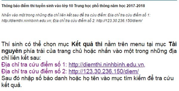 Ninh Bình công bố điểm thi lớp 10
