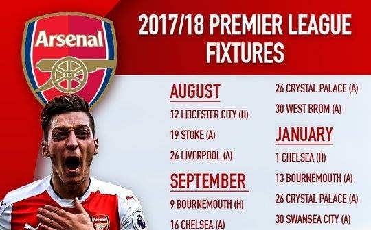 Lịch thi đấu của Arsenal mùa giải 2017/18