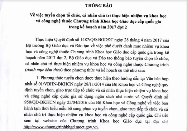 Tuyển chọn tổ chức, cá nhân chủ trì thực hiện nhiệm vụ khoa học và công nghệ cấp quốc gia