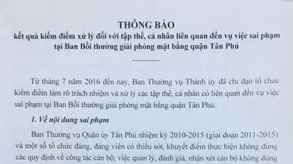 Một loạt nguyên lãnh đạo quận Tân Phú bị kỷ luật