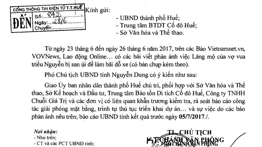 TT-Huế yêu cầu làm rõ vụ lăng mộ vợ vua triều Nguyễn bị san ủi