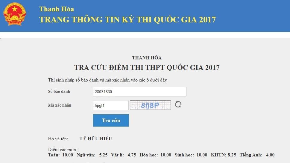 Thanh Hóa có 4 thí sinh đạt 30 điểm thi THPT quốc gia