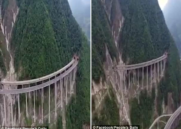 Đứng tim với cầu đường bộ xây trên vách đá dựng đứng