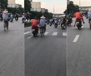 Đạp xe buông cả 2 tay như làm xiếc và cái kết siêu hài