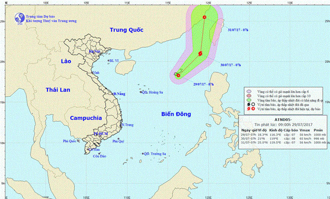 Áp thấp mạnh lên thành bão số 5