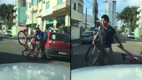 Cú ngã thê thảm của người lái xe đạp say rượu