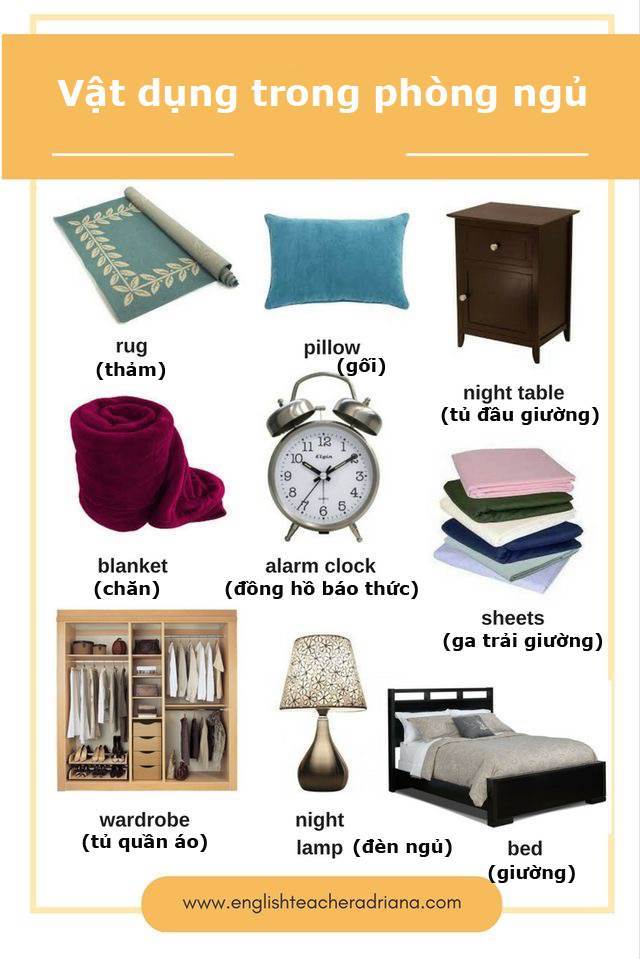 Từ vựng tiếng Anh về vật dụng trong phòng ngủ
