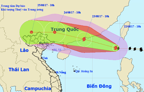 Bão số 6 giật cấp 14, hướng về biên giới Việt-Trung