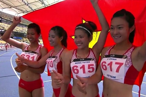Video chạy tiếp sức 4x100m nữ Việt Nam phá kỷ lục SEA Games